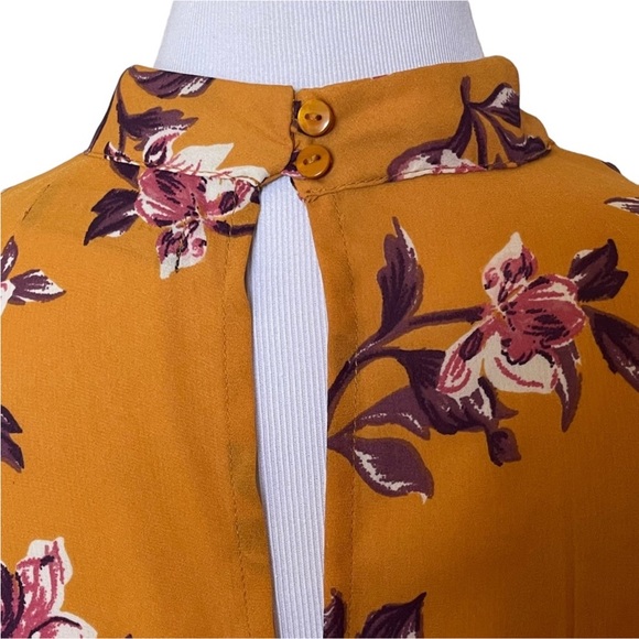 Fashion to Figure Mustard Floral Choker Blouse - Picture 7 of 8